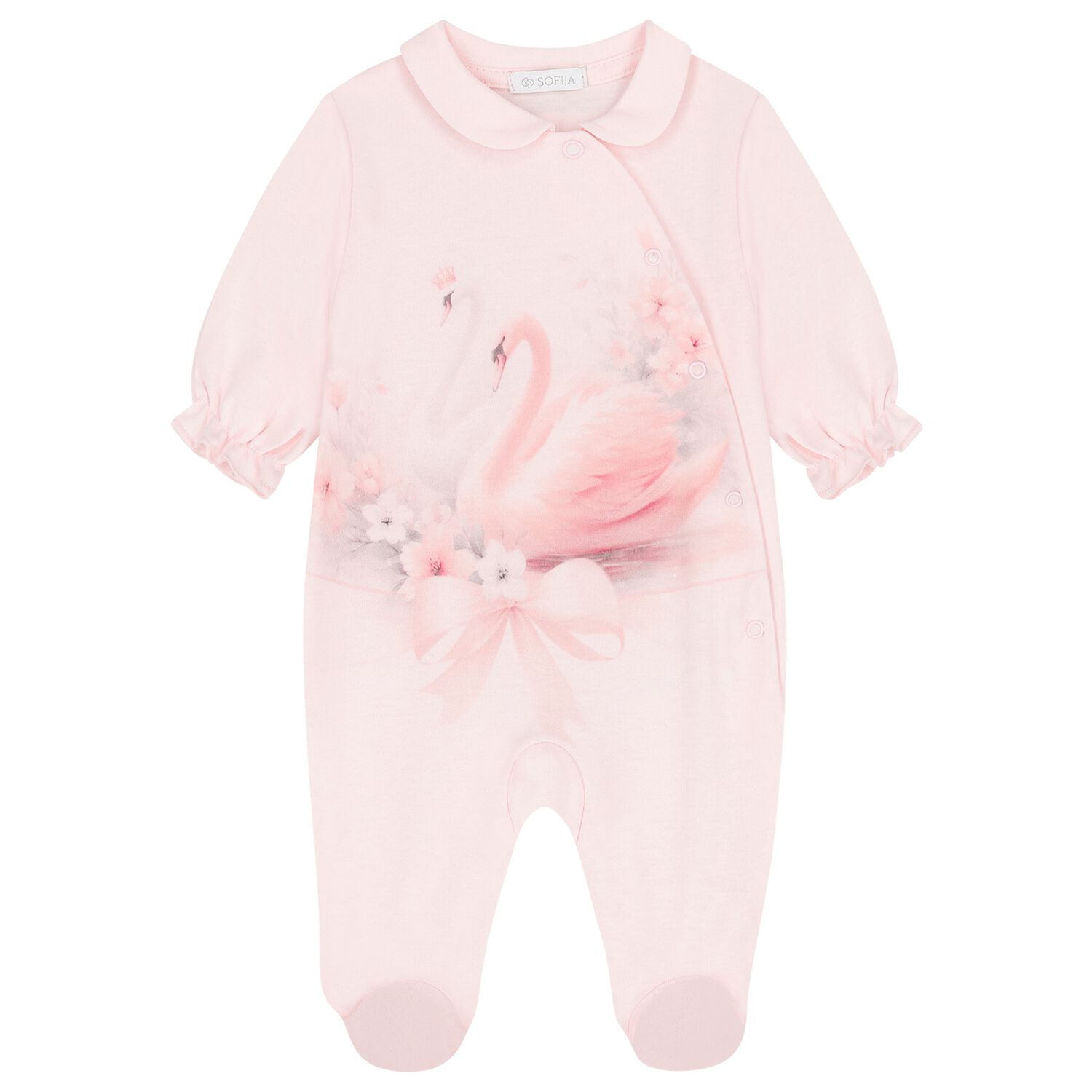 Baby Girls Pink Swan Babygrow, 1, hi-res