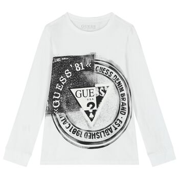 Boys White Logo Long Sleeve Top