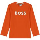 Boys Orange Logo Long Sleeve Top, 1, hi-res