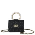 Girls Black Faux Leather Quilted Handbag, 1, hi-res