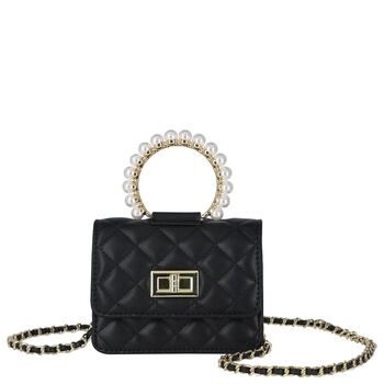 Girls Black Faux Leather Quilted Handbag