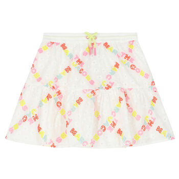 Girls White Logo Broderie Anglaise Skirt