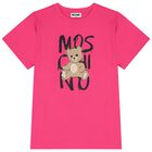 Girls Pink Teddy Bear Logo Dress, 1, hi-res