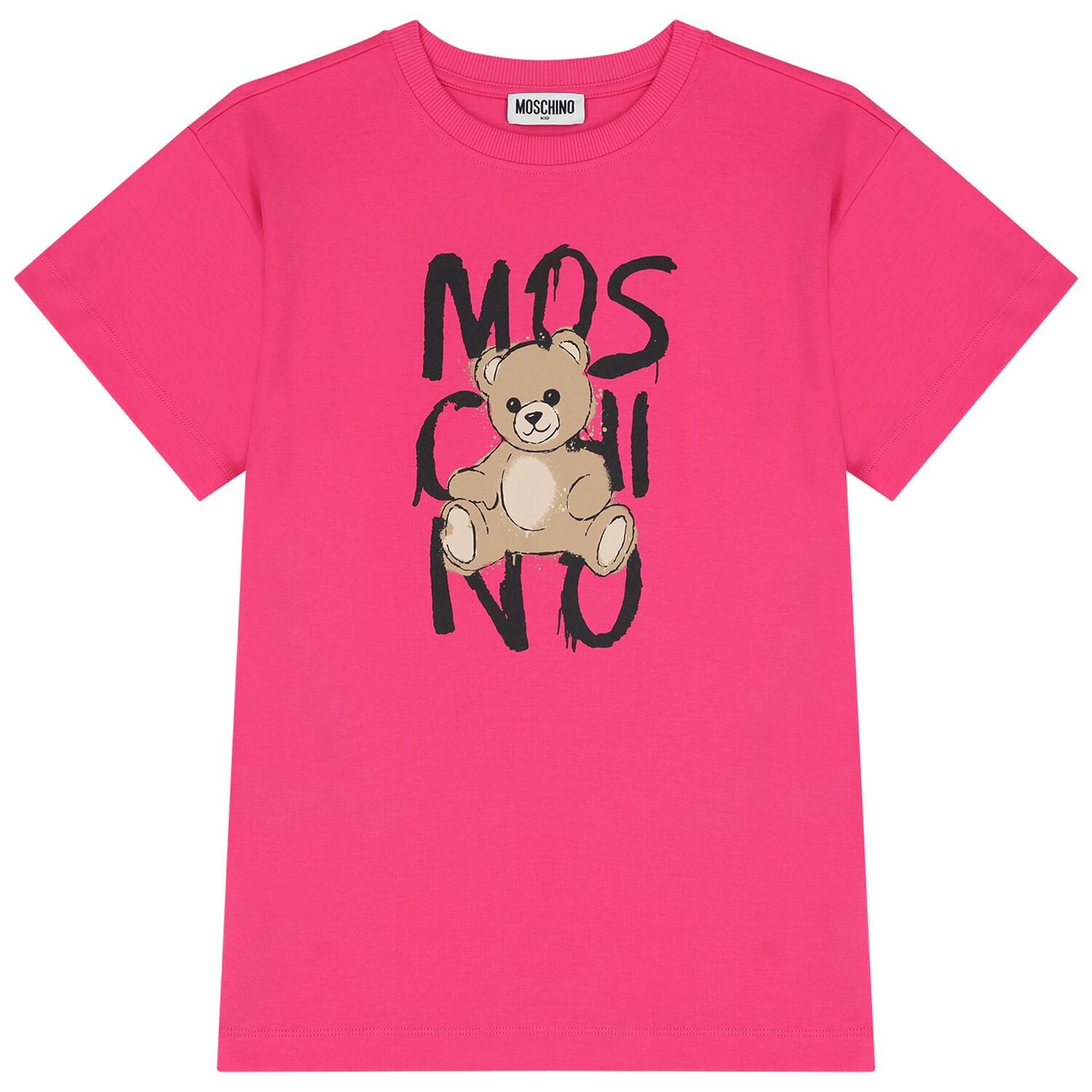 Girls Pink Teddy Bear Logo Dress, 1, hi-res
