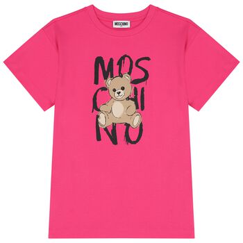 Girls Pink Teddy Bear Logo Dress