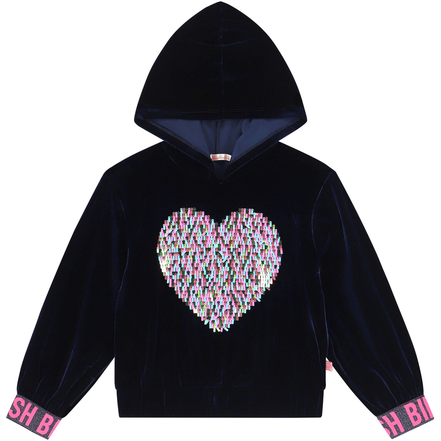 Girls Navy Blue Heart Logo Hooded Top, 1, hi-res