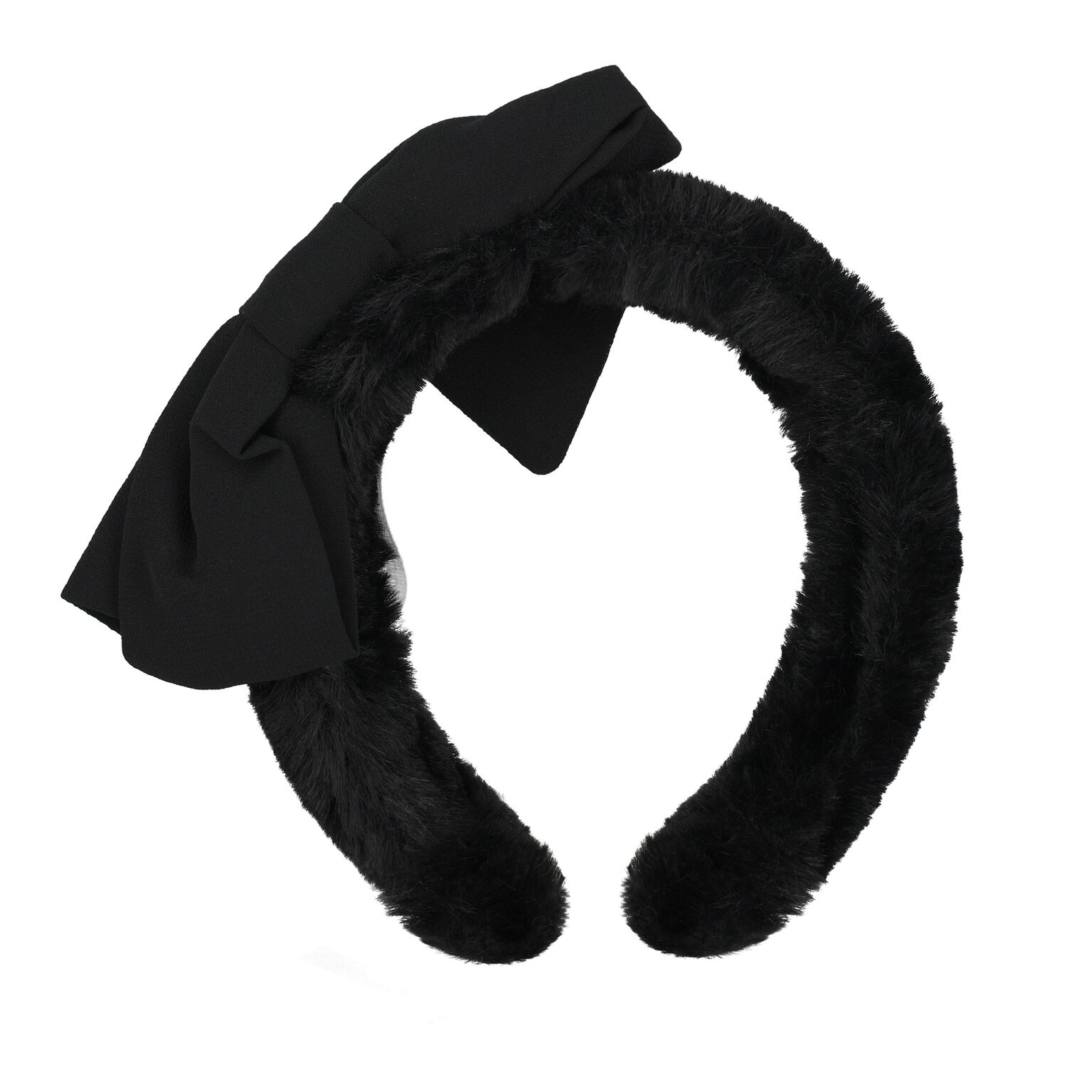 Girls Black Faux Fur Bow Headband, 2, hi-res image number null