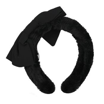 Girls Black Faux Fur Bow Headband