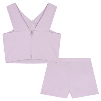 Girls Lilac Crepe Flower Shorts Set
