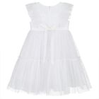 Girls White Polka Dot Tulle Tiered Dress, 1, hi-res
