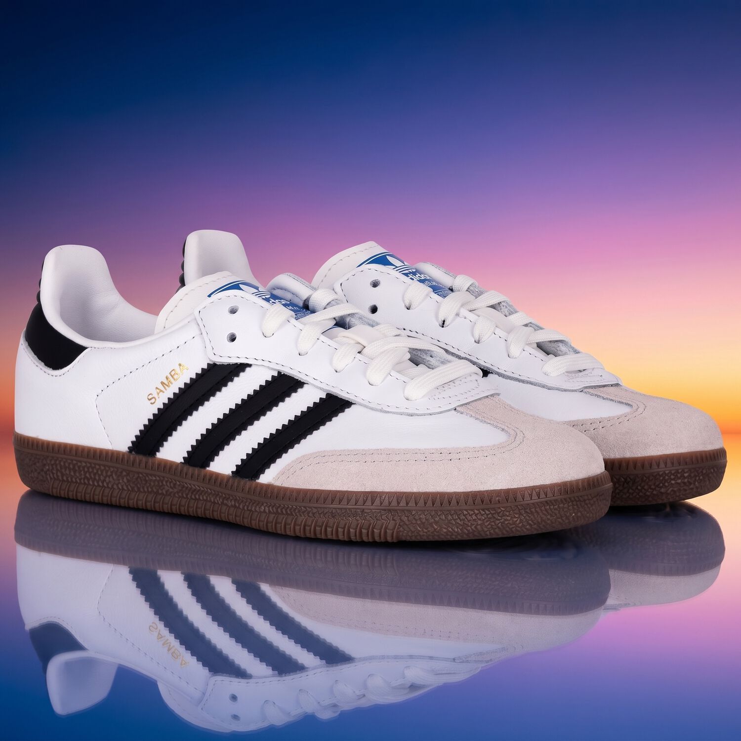 White & Black Logo Samba Trainers, 1, hi-res