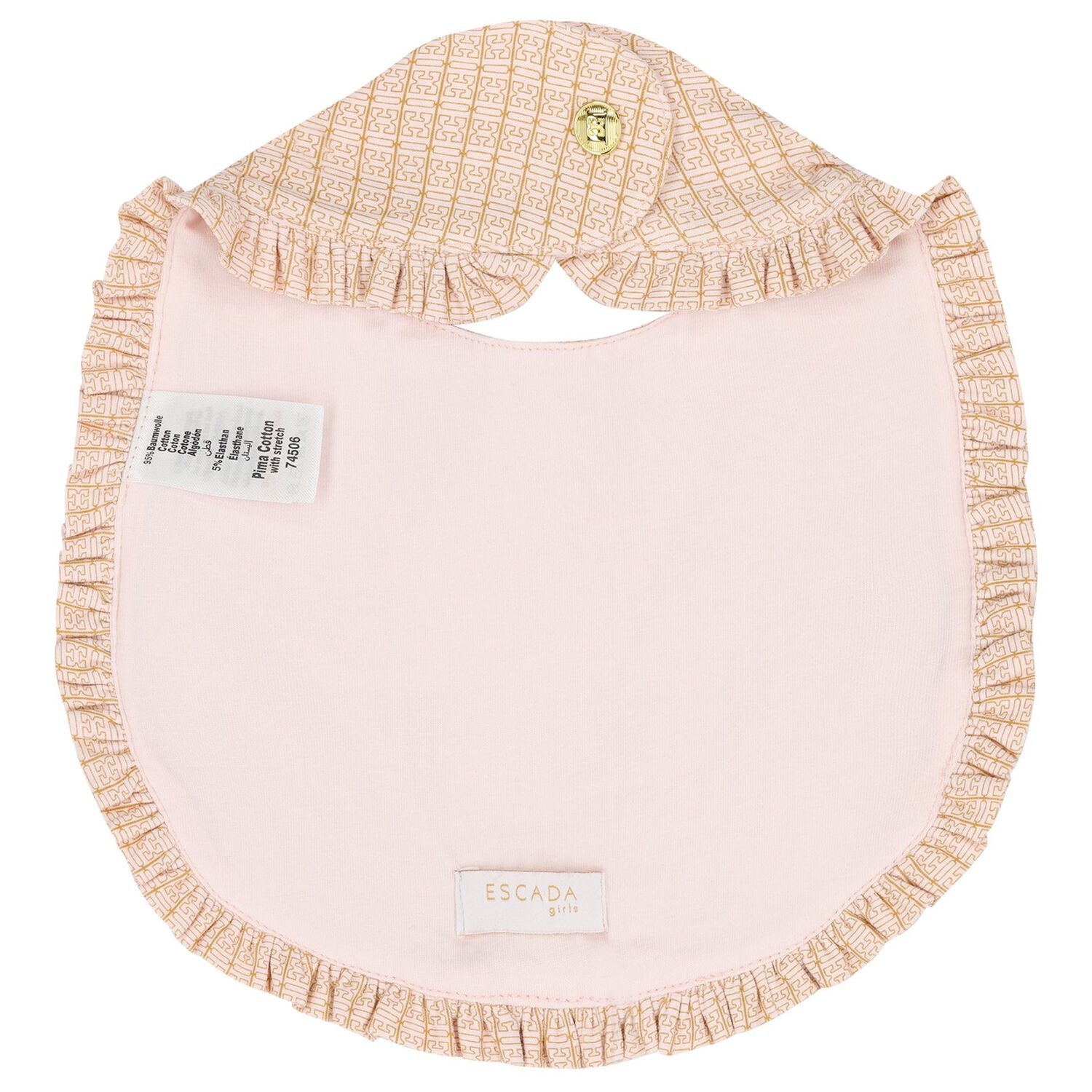 Baby Girls Pink & Gold Ruffled Bib, 2, hi-res