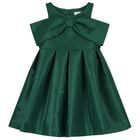 Girls Green Shoulder Bow Dress, 1, hi-res