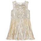 Girls Gold Bow Dress, 1, hi-res