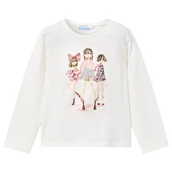 Girls White Dolls Long Sleeve Top