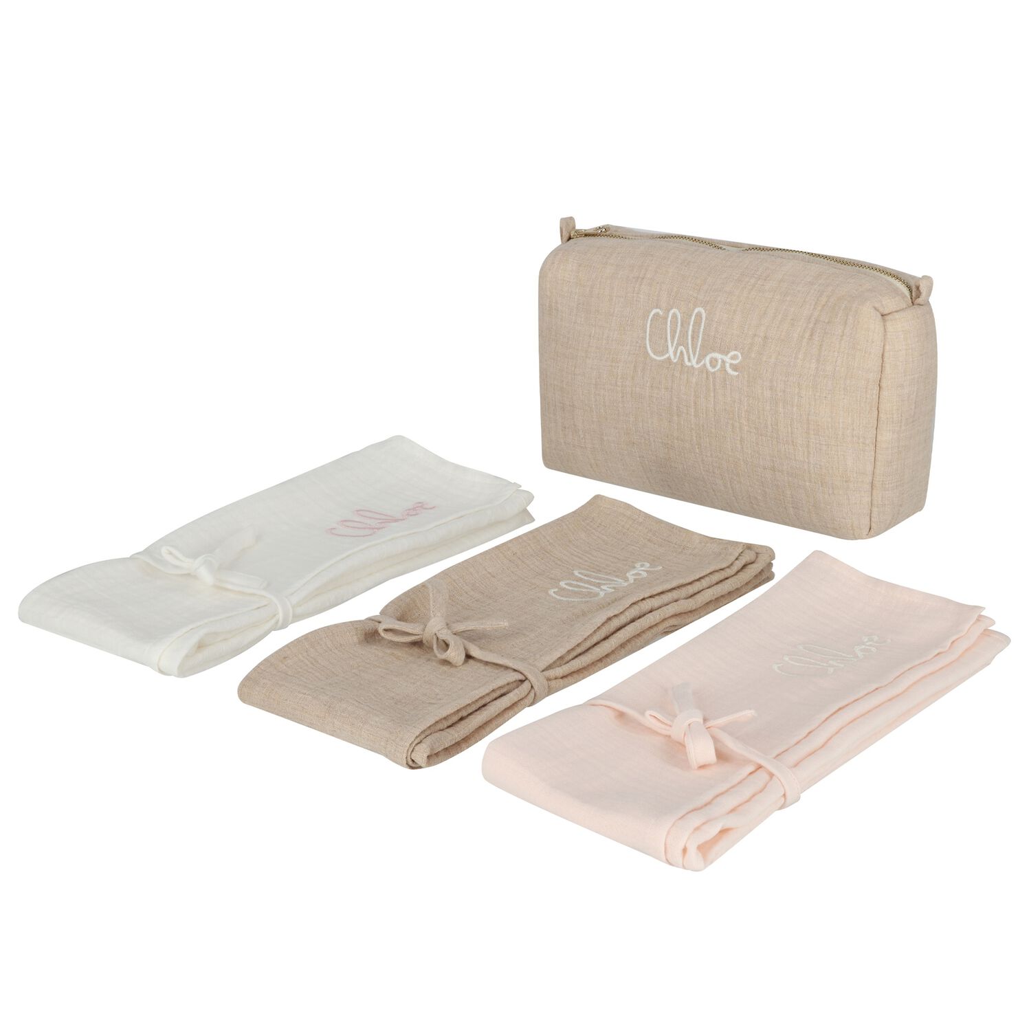 Baby Girls White, Pink & Beige Muslin Swaddles Gift Set, 1, hi-res