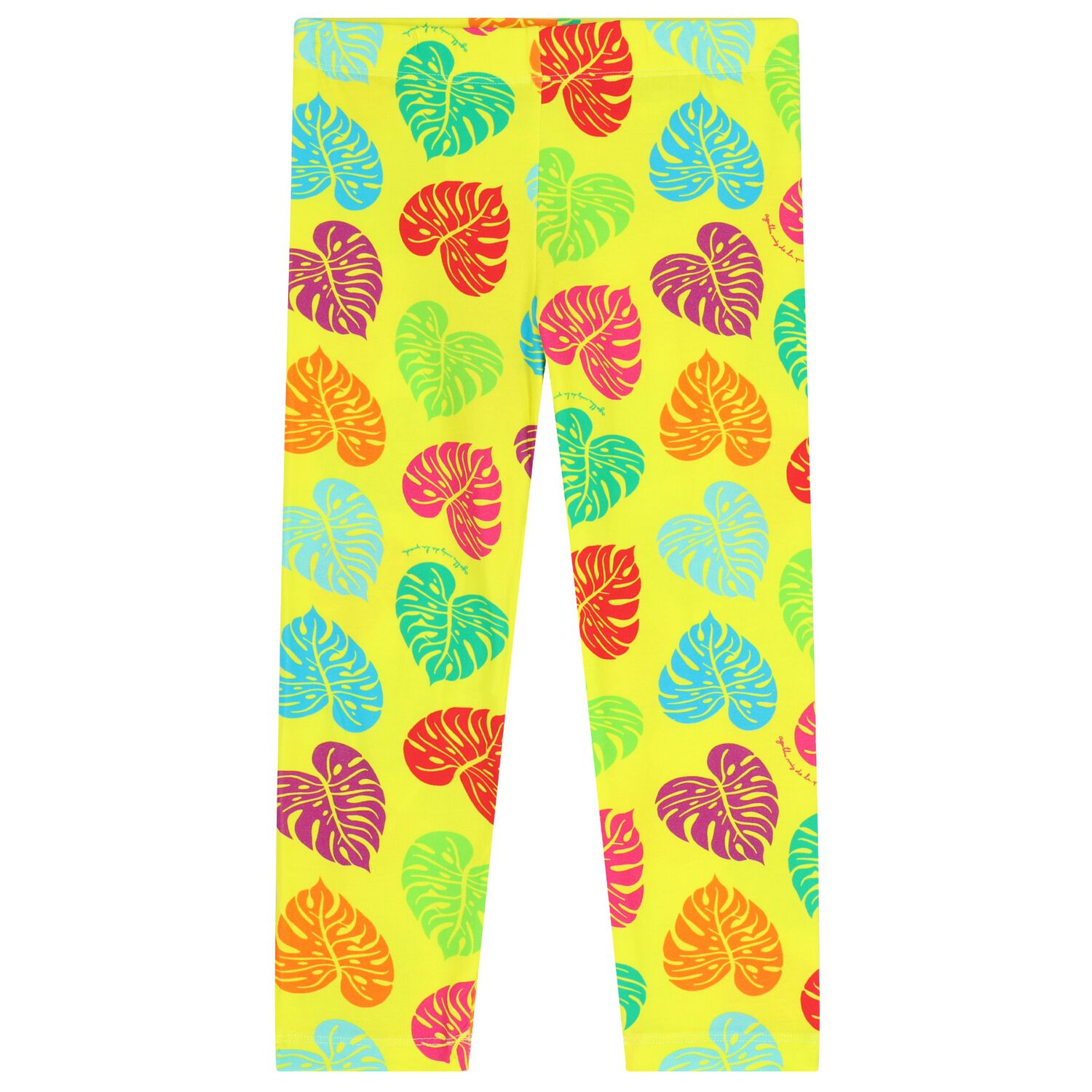 Girls Yellow Palm Leaf Leggings, 1, hi-res