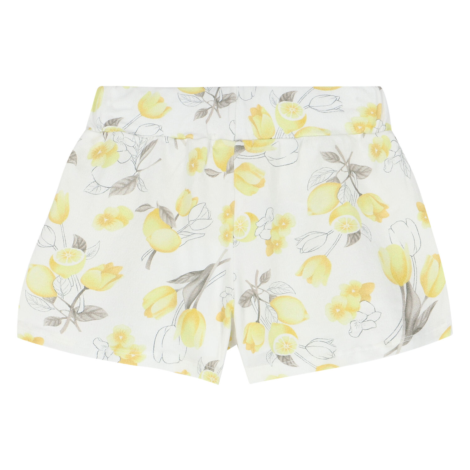 Girls White & Yellow Floral Shorts Set, 1, hi-res
