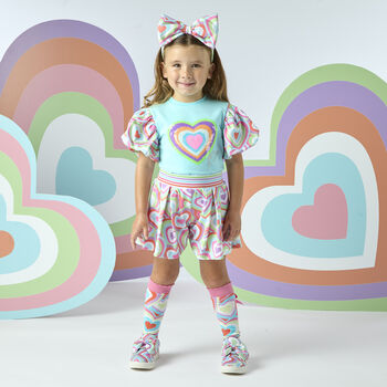 Girls Blue Cotton Heart Sequin Shorts Set
