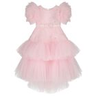 Girls Roshelle Pink Floral Applique Tulle Dress, 1, hi-res