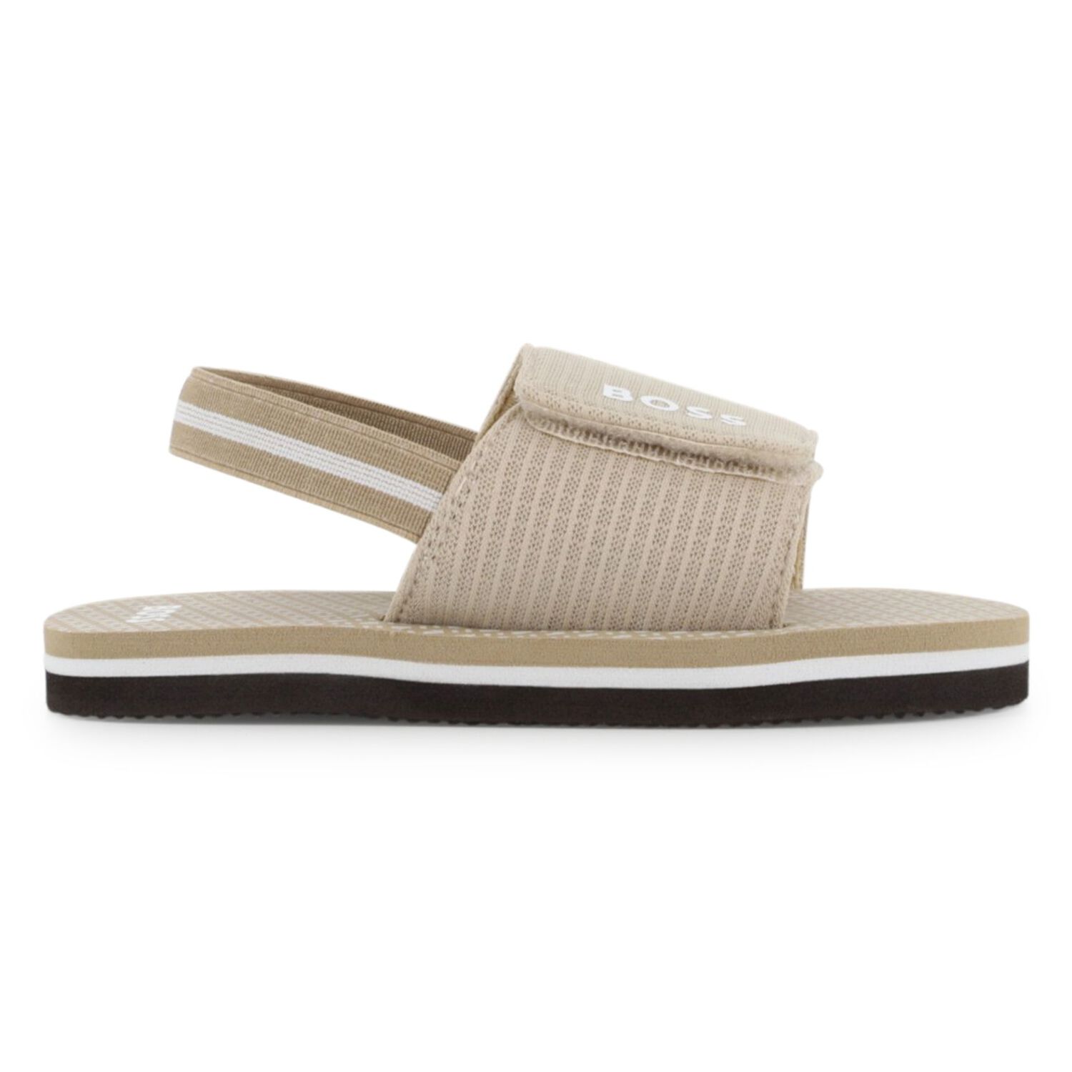 Boys Beige & Black Logo Sandals, 1, hi-res