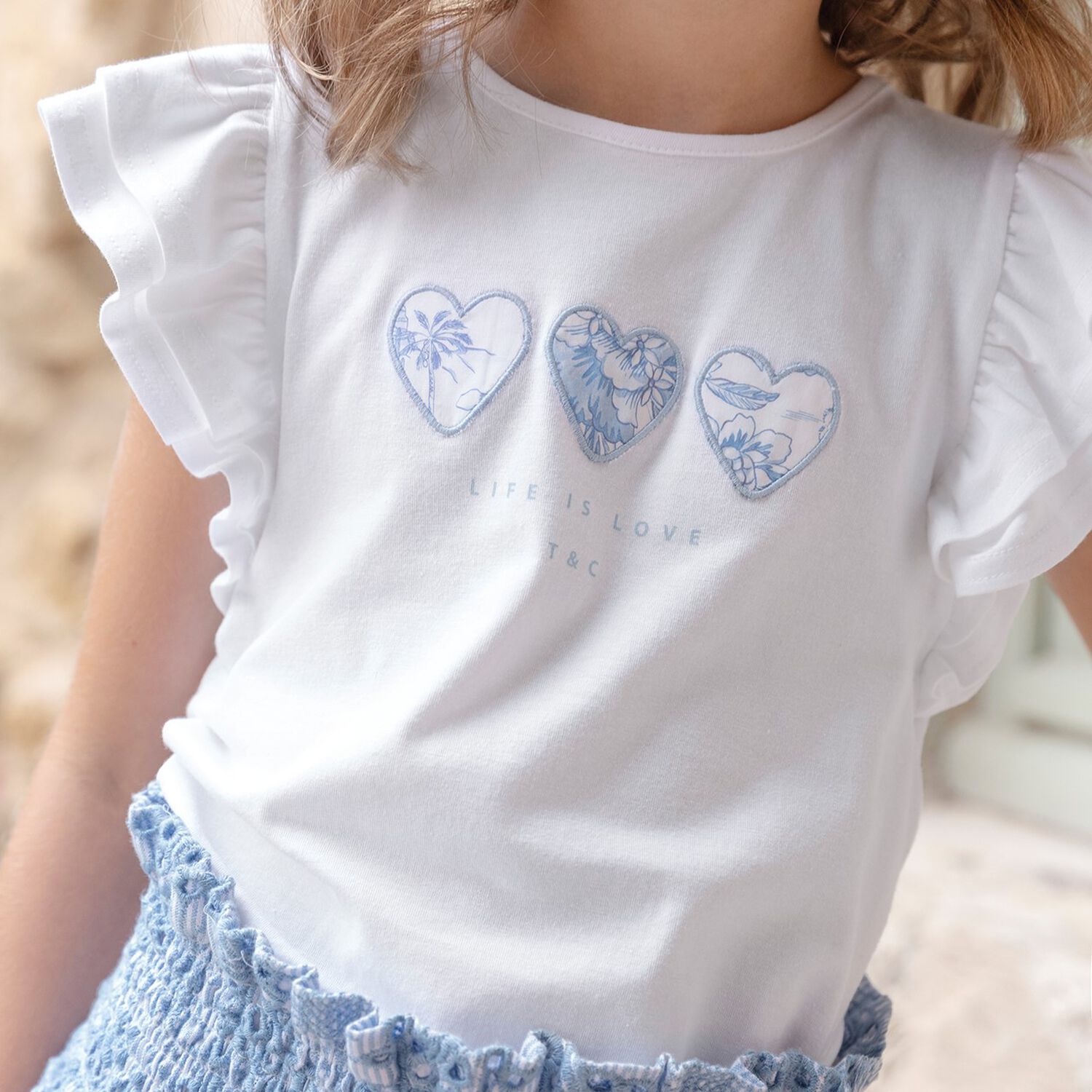 Girls White Hearts T-Shirt, 1, hi-res