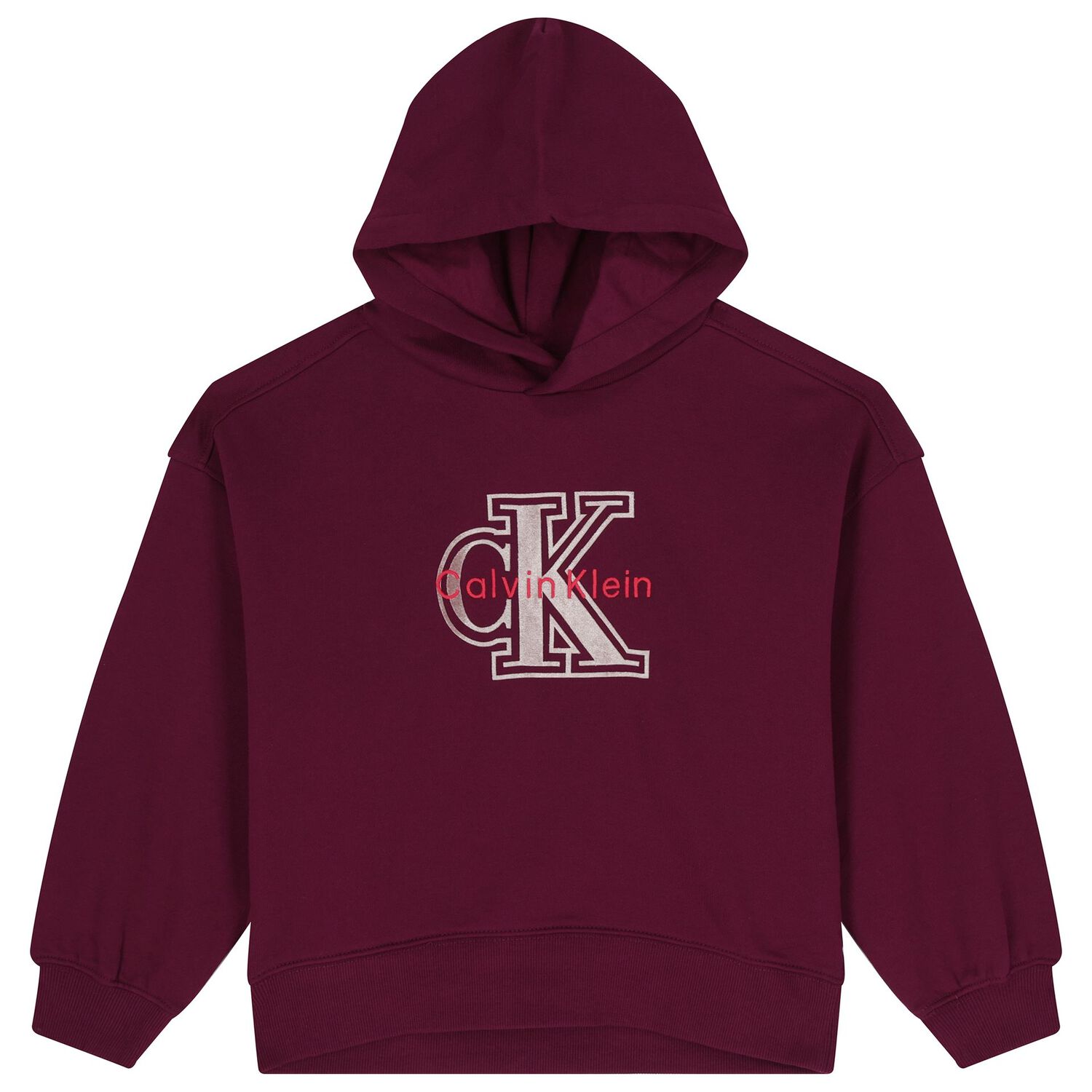 Girls Burgundy Logo Hooded Top, 2, hi-res