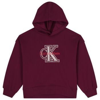 Girls Burgundy Logo Hooded Top