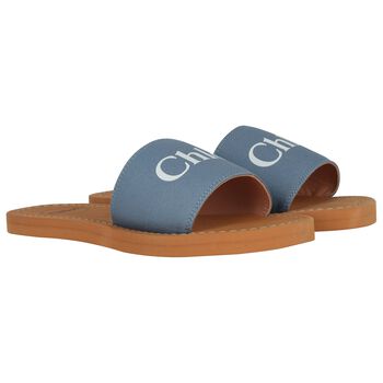 Girls Mini Me Blue & Beige Logo Sliders