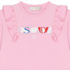 Girls Pink Logo Ruffled Dress, 1, hi-res