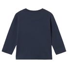 Younger Boys Navy Blue Slogan Long Sleeve Top, 3, hi-res