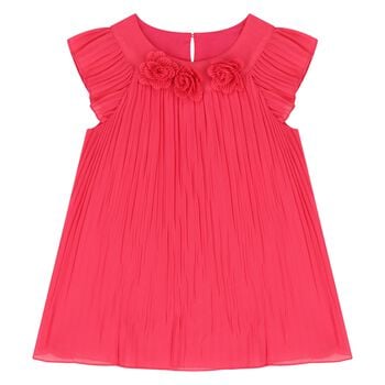 Younger Girls Pink Pleated Chiffon Dress