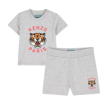 Younger Boys Grey Tiger Logo Shorts Set