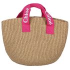 Girls Pink & Beige Straw Handbag, 1, hi-res