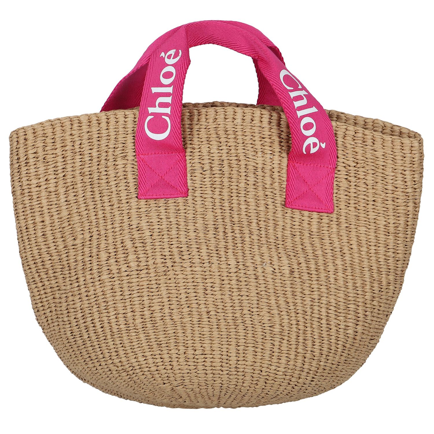 Girls Pink & Beige Straw Handbag, 1, hi-res
