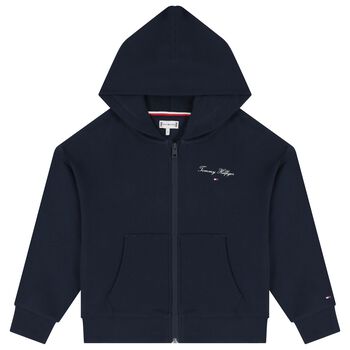 Girls Navy Blue Logo Zip Up Top