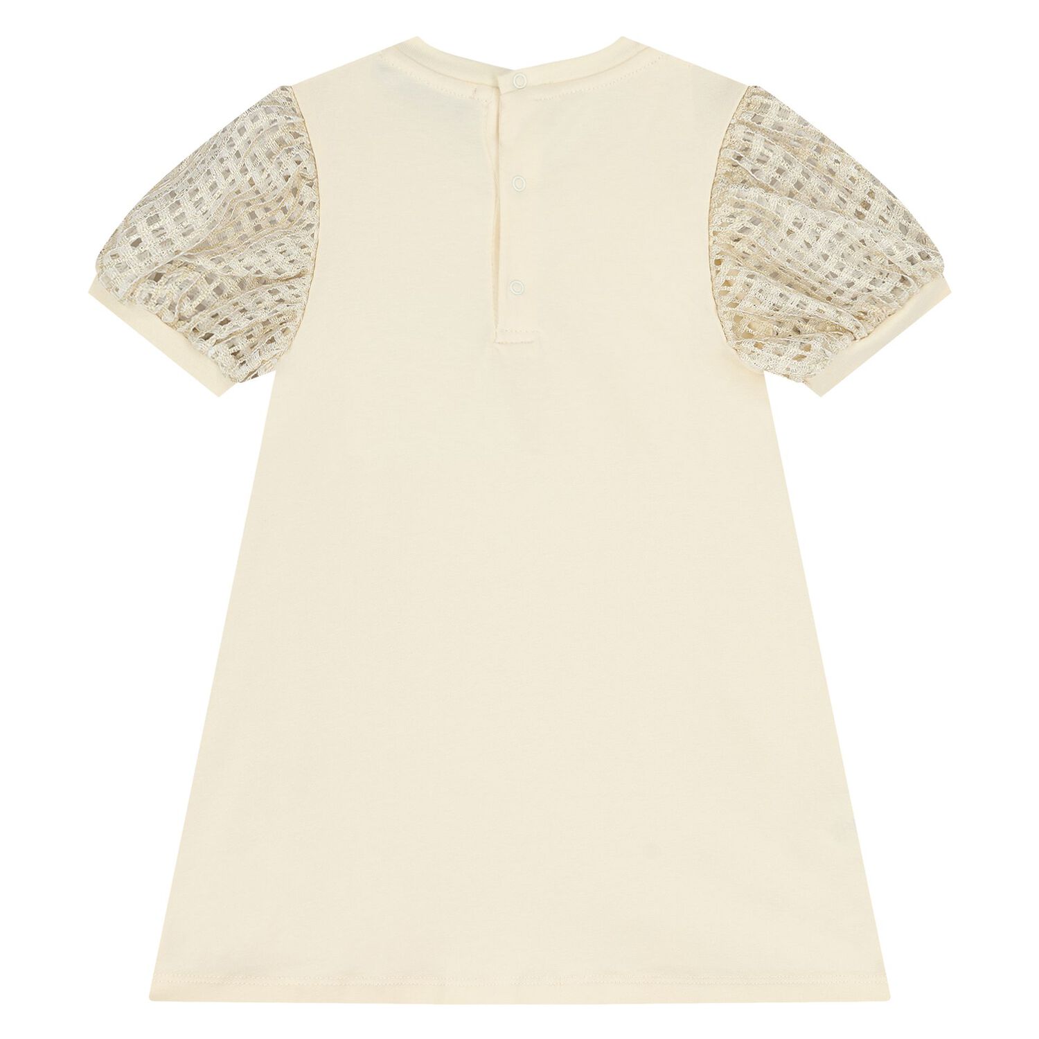 Younger Girls Ivory & Gold Bag Dress, 1, hi-res
