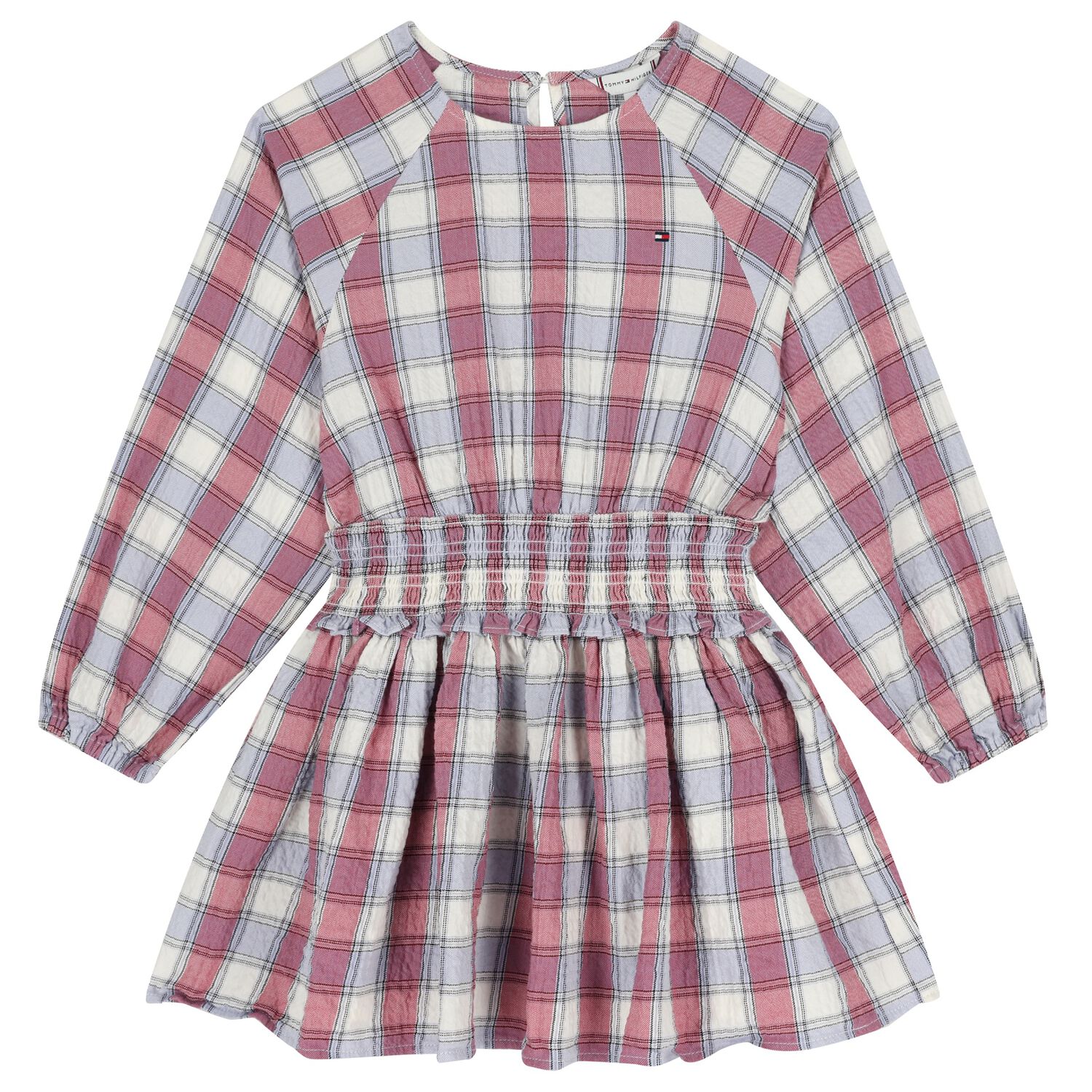 Girls Pink & Blue Check Dress, 1, hi-res