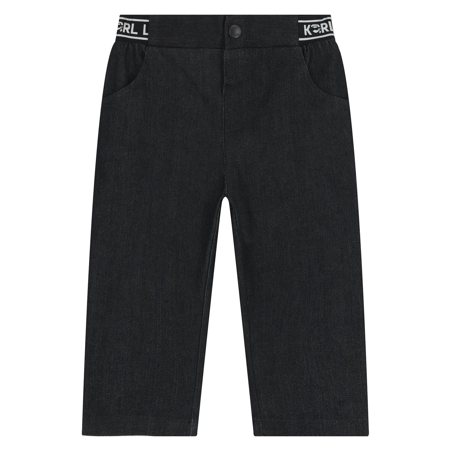 Younger Boys White & Black Denim Trousers Set, 1, hi-res