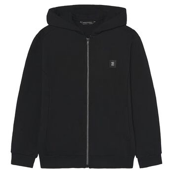 Boys Black Hooded Zip Up Top