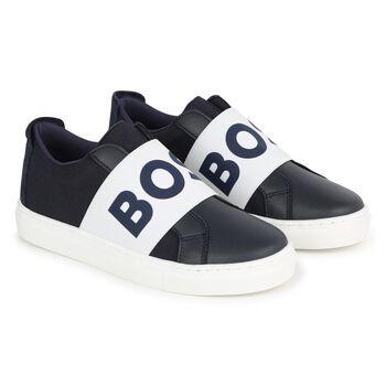 Boys Navy Blue Leather Trainers