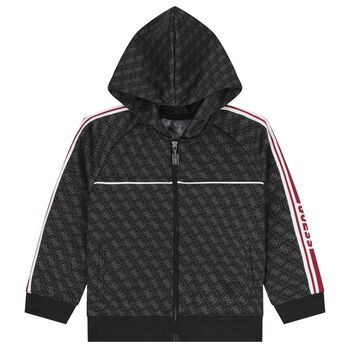 Boys Black Logo Hooded Zip Up Top