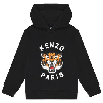 Boys Black Tiger Logo Hooded Top