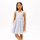 Girls Blue Striped Broderie Cotton Dress, 1, hi-res