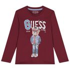 Boys Red Teddy Bear Long Sleeve Top, 3, hi-res