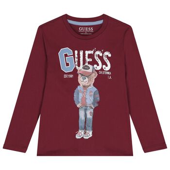 Guess Boys Red Teddy Bear Long Sleeve Top, 3 Boys Red Teddy Bear Long Sleeve Top