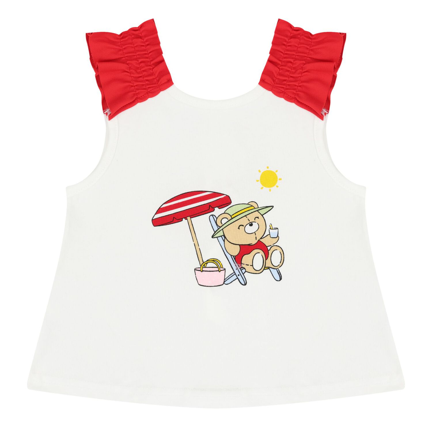 Baby Girls White & Red Swimsuit Set with Hat, 1, hi-res