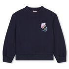Girls Navy Blue Glitter Sweatshirt, 1, hi-res