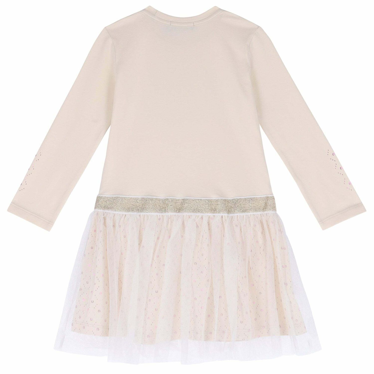 Girls Ivory Tulle Logo Dress, 1, hi-res