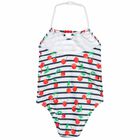 Girls White Printed Swimsuit , 1, hi-res